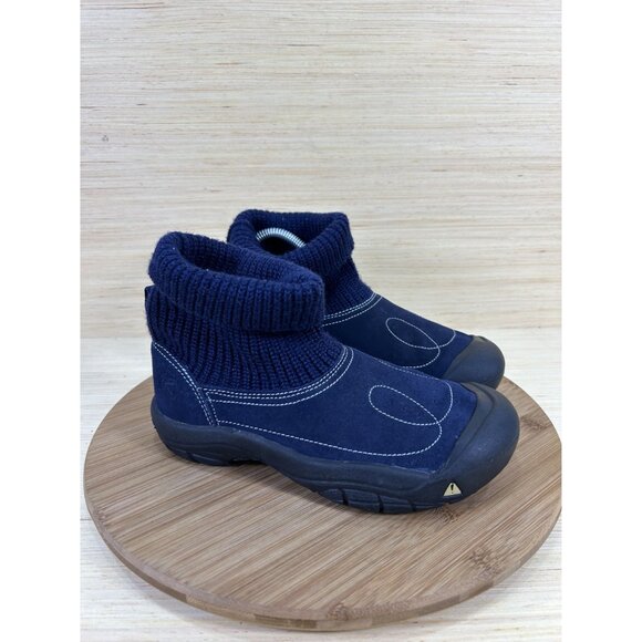Keen Toddler Shay Blue Leather Knit Ankle Slip On Boots Youth Size 5 - Picture 3 of 8